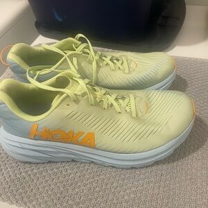 Hoka Athletic Shoes Green and Blue Breathable Knit Design